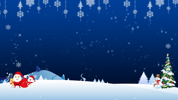 圣诞节深蓝天空挂雪花背景素材