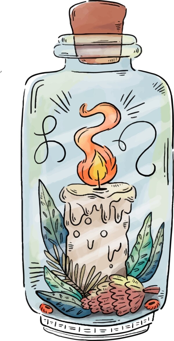 卡通玻璃瓶里的蜡烛矢量素材