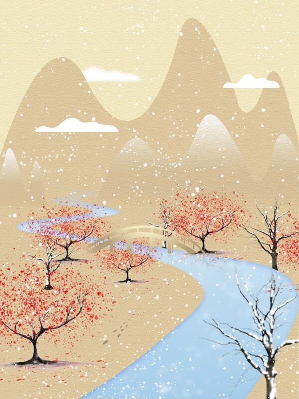 彩绘高山流水24节气大雪文艺背景