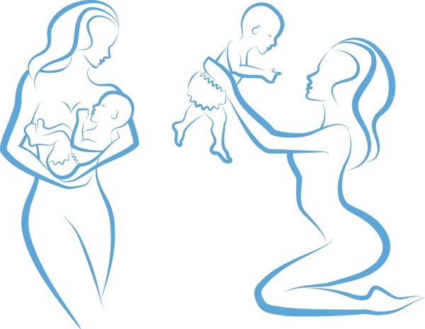 手绘妈妈和婴儿宝宝草图图片