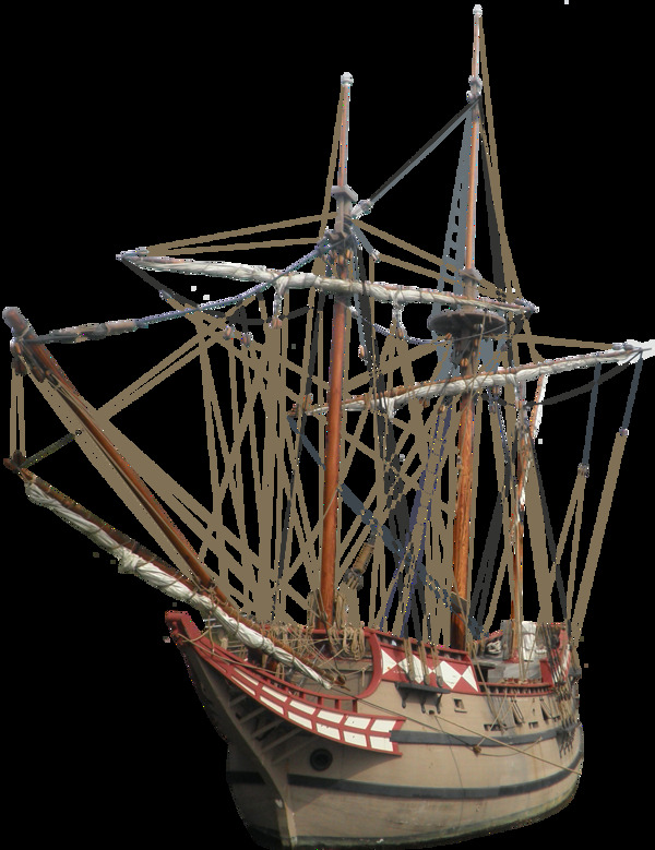 复古多桅杆帆船免抠png透明图层素材