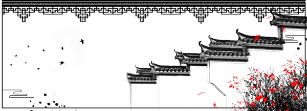 中国风传统徽派建筑banner背景