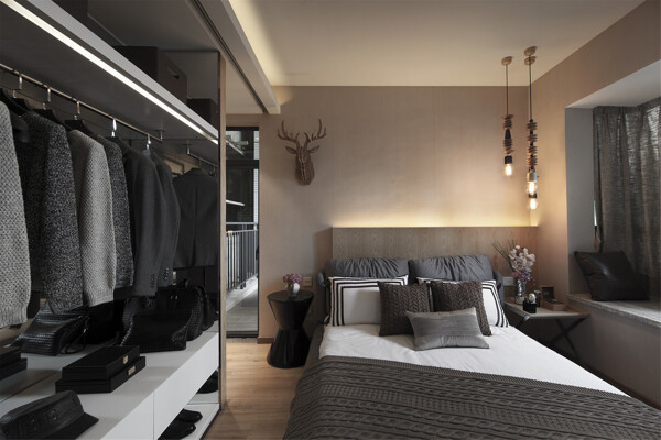 现代简约卧室衣柜大床设计图