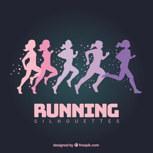 彩色的女性跑步剪影插图