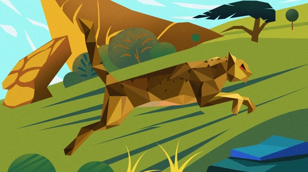 野外草原高速奔跑的猎豹高纯度块肌理插画