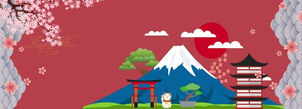 红色日本出游banner
