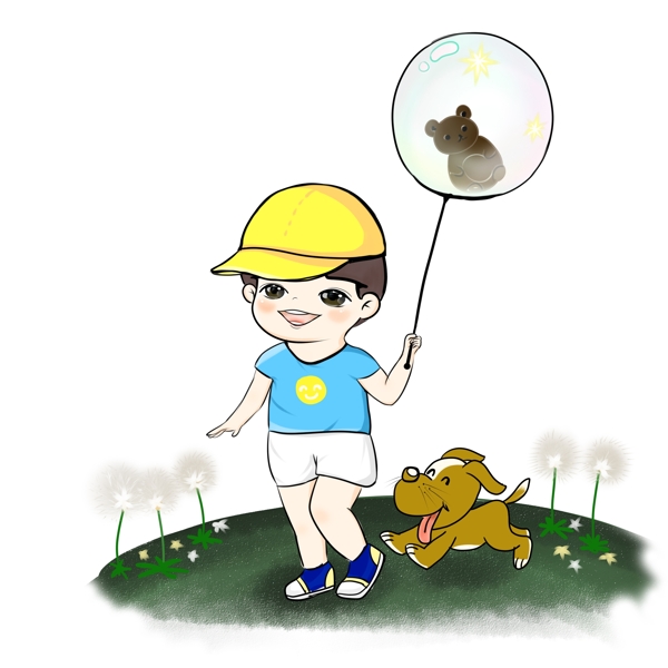 手绘儿童节气球草坪