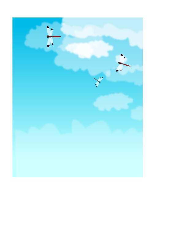 蓝天白云蜻蜓矢量图