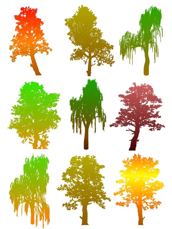 五颜六色的树的剪影