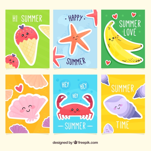 6款可爱夏季元素卡片矢量图