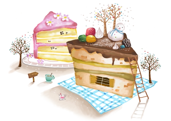 蛋糕房子创意插画素材