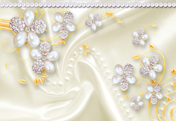 3D立体感珠宝丝绸珍珠浮雕背景墙