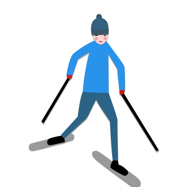 手绘简约穿着蓝色毛衣的男孩滑雪原创元素