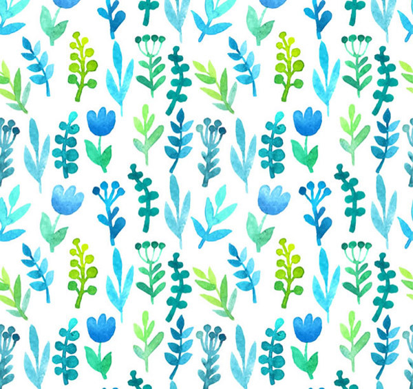 清新蓝绿色水彩花朵无缝背景矢量素材下载