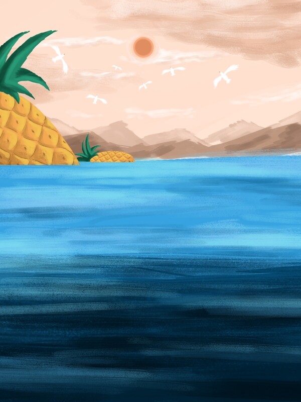 彩绘菠萝大海背景设计