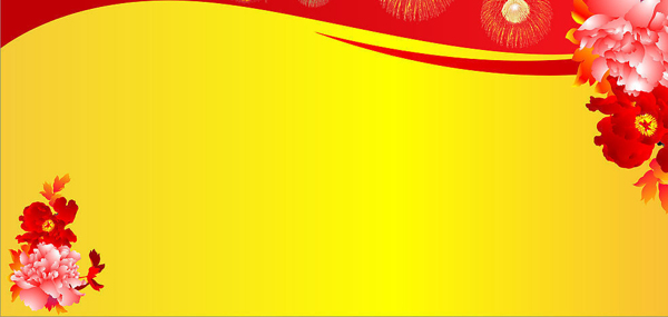 金红色背景牡丹花矢量图