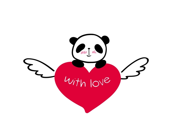 可爱熊猫爱心装饰元素