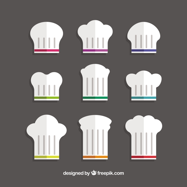 各种白色扁平风格厨师帽图标
