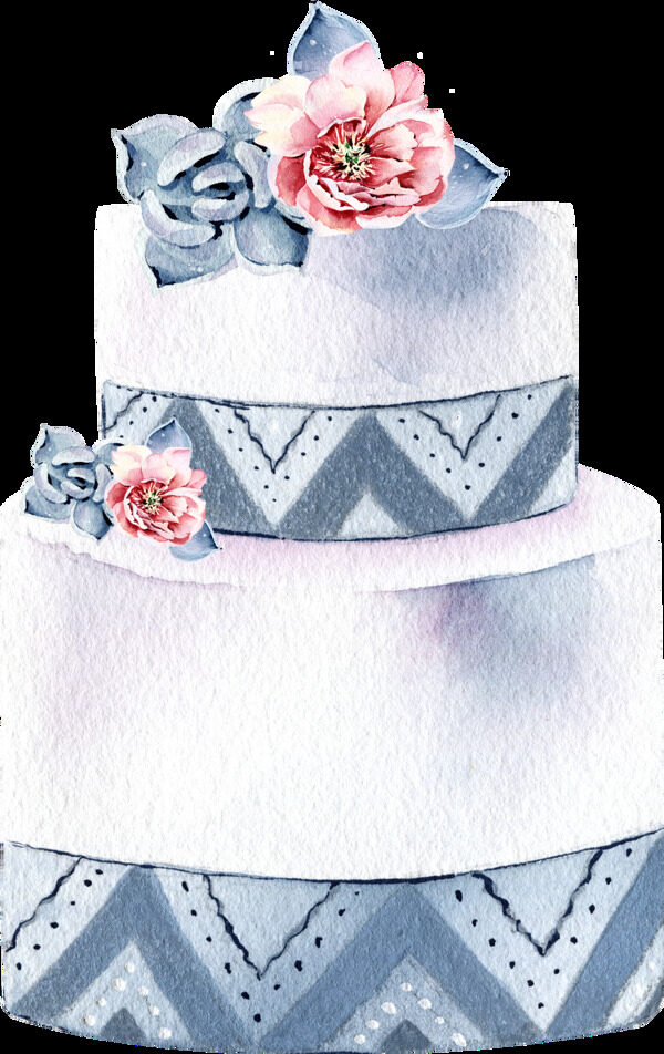 水彩手绘花朵蛋糕透明素材
