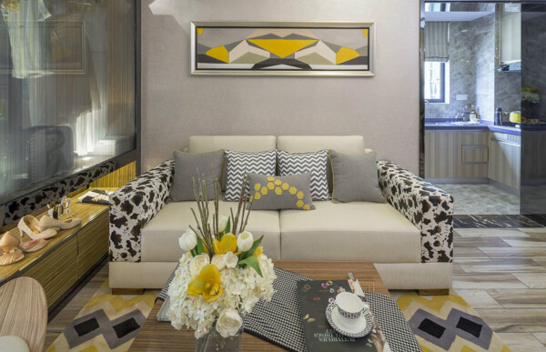 现代时尚斑点花纹沙发客厅室内装修效果图