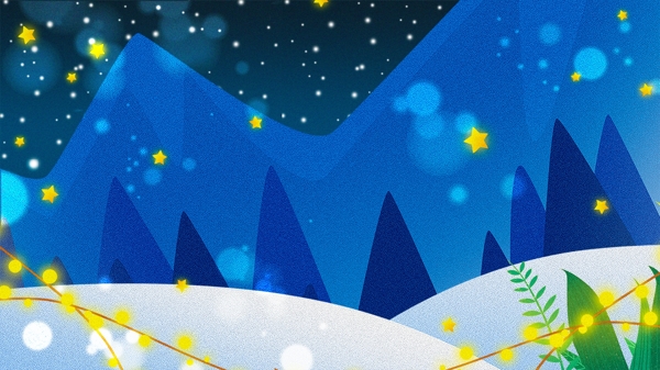 手绘蓝色山峰圣诞节背景素材