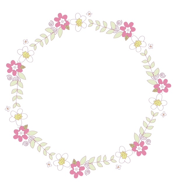 矢量卡通扁平化粉色花朵边框