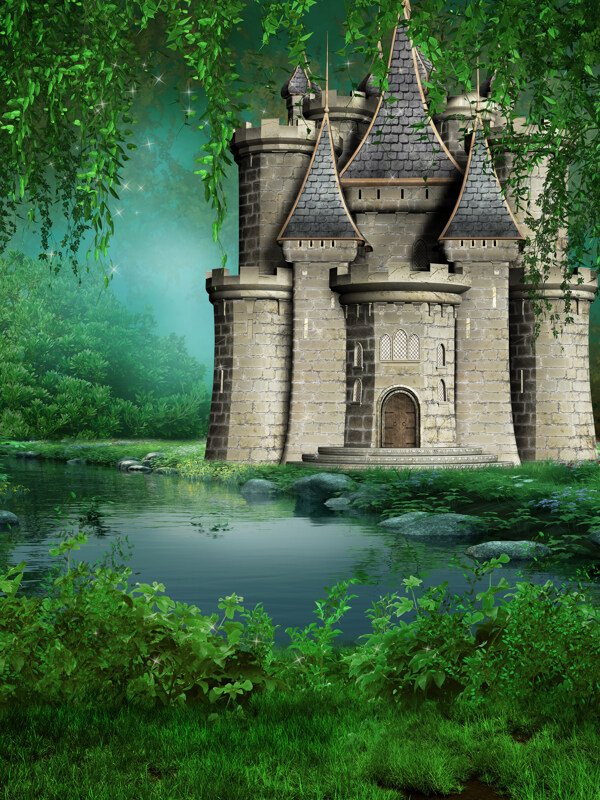 城堡边的溪流图片