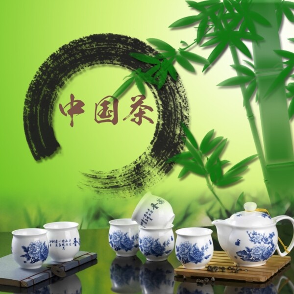 中国茶茶具竹子psd素材