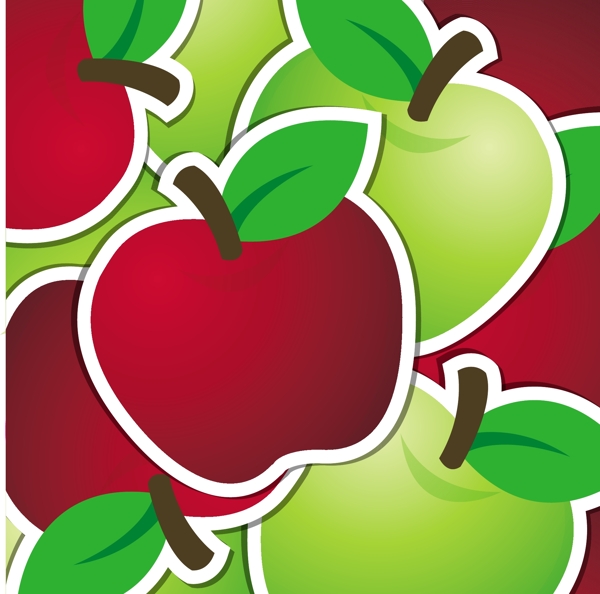 矢量格式的红色和绿色的苹果贴纸背景卡