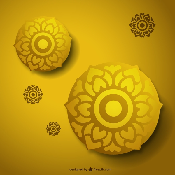 金色花朵圆盘背景矢量素材
