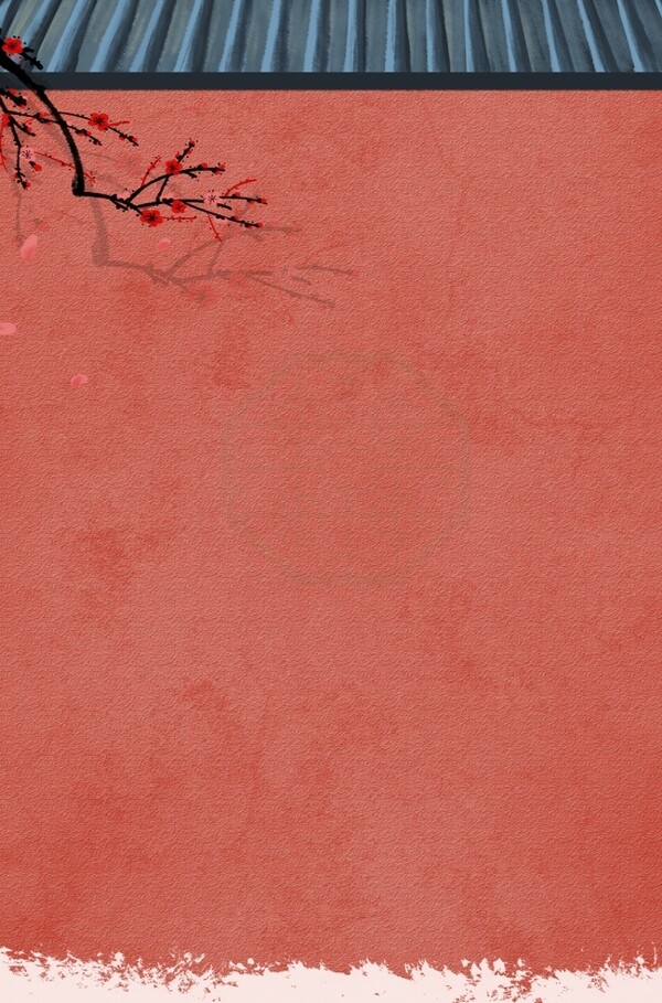 梅花红墙背景图片