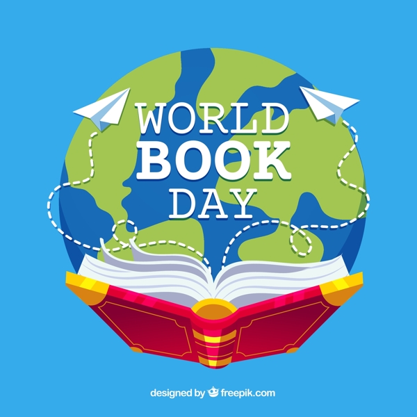 创意世界图书日地球和书籍矢量素