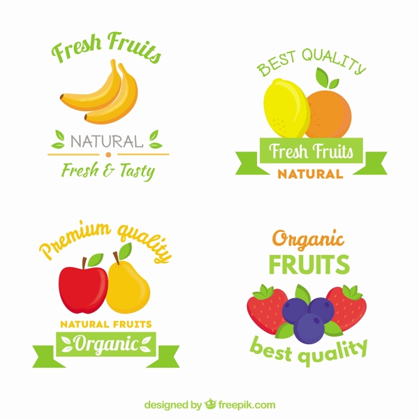 四个扁平风格水果标签图标