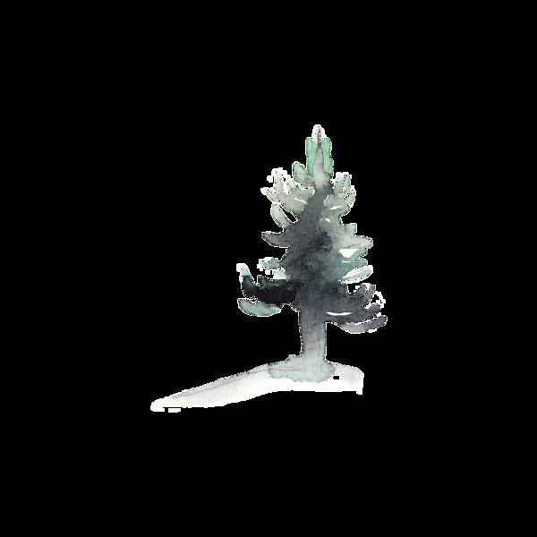 创意水墨画松树透明素材水彩
