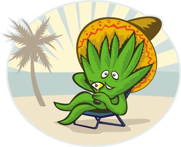 龙舌兰植物卡通帽帽马蒂尼海滩