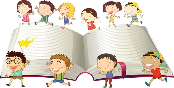 卡通儿童节读书的孩子