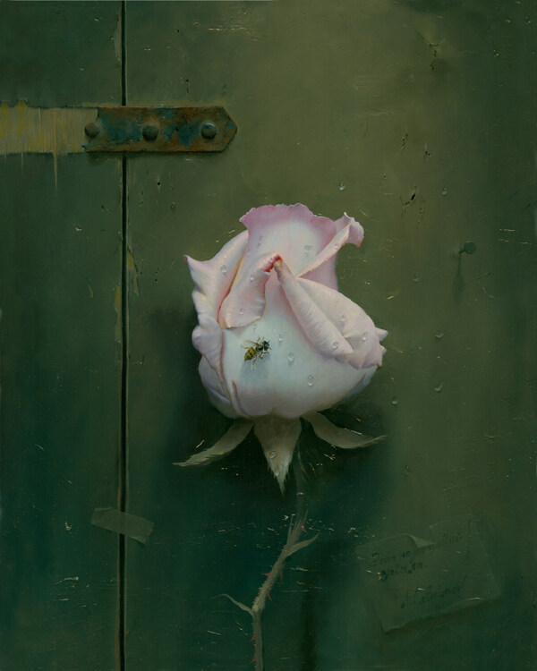 粉白玫瑰油画图片
