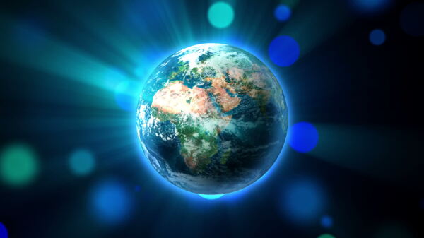 在背景运动背景的蓝色和绿色的圆的地球视频免费下载
