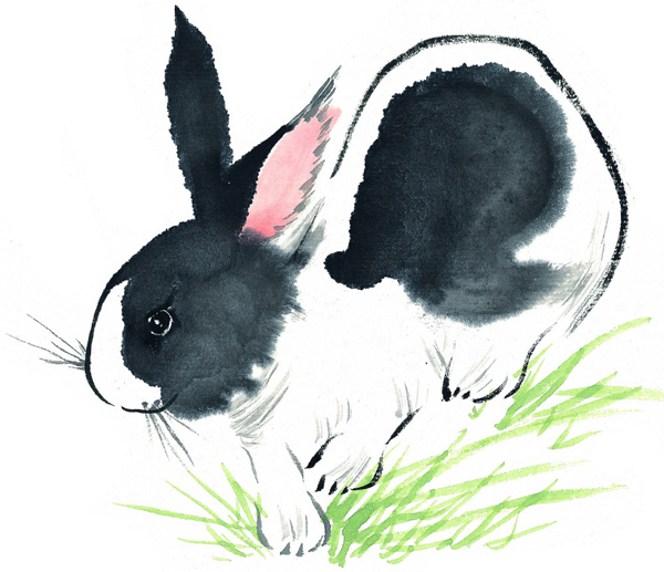 位图动物兔子彩色水墨画免费素材