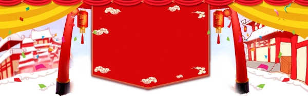 福娃新年复古传统banner背景