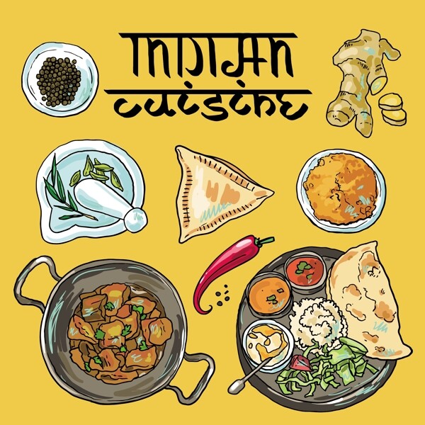 美味印度料理插画