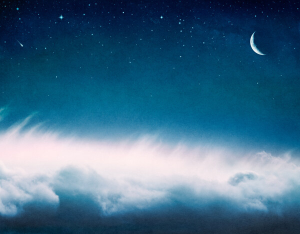 星空月亮与白云图片