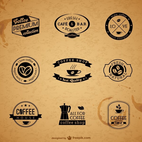 高级咖啡标签和徽章