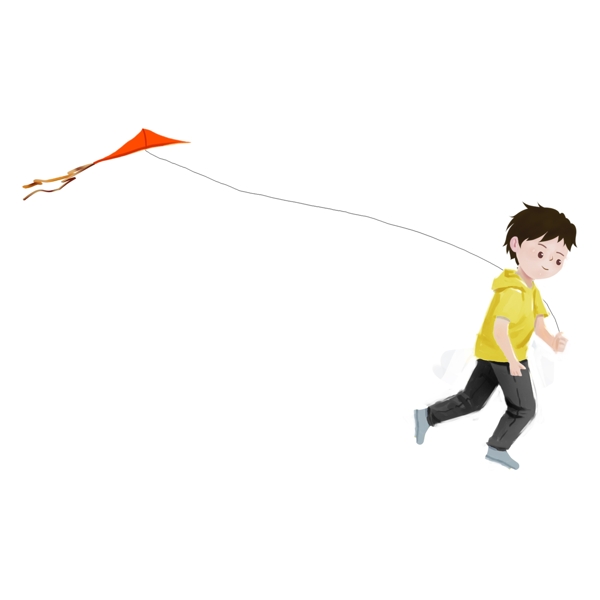 可爱放风筝的男孩免抠元素