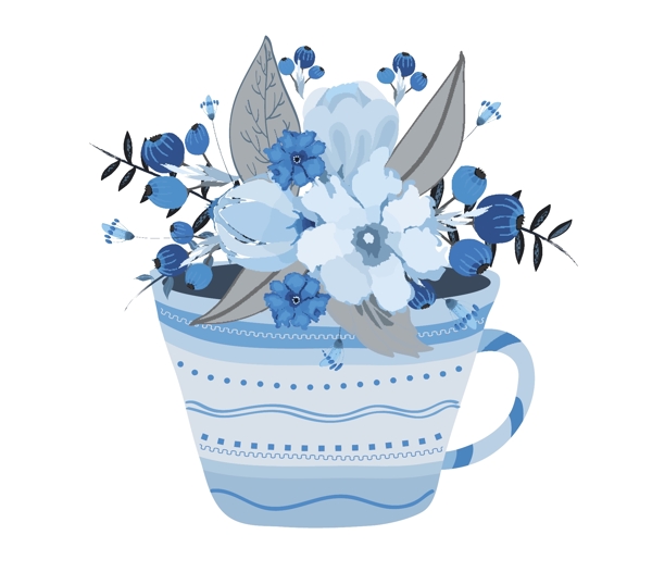 水彩蓝色花朵图案矢量素材下载