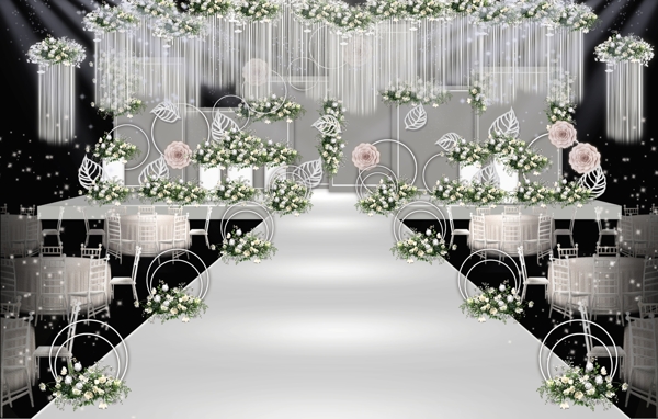 灰白色系婚礼舞台效果图
