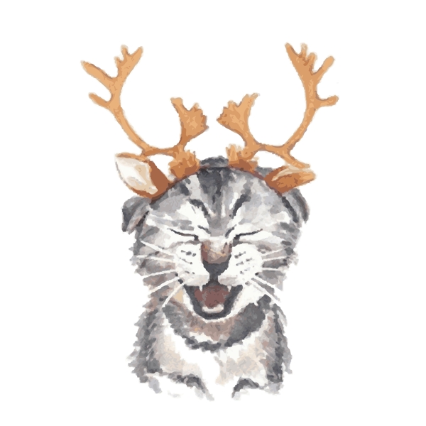 印花矢量图T恤图案可爱动物猫鹿角免费素材