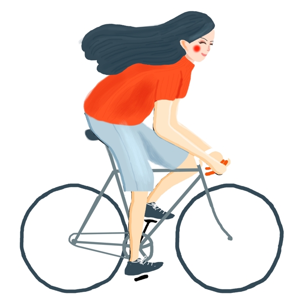 绿色出行骑着自行车的女孩卡通设计