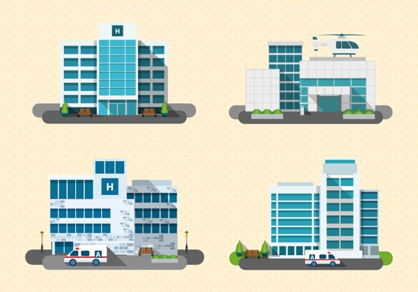 医院设计模型与各种插图自由向量