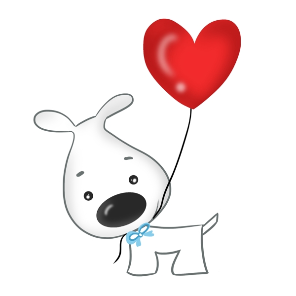 卡通手绘牵着爱心气球的小狗